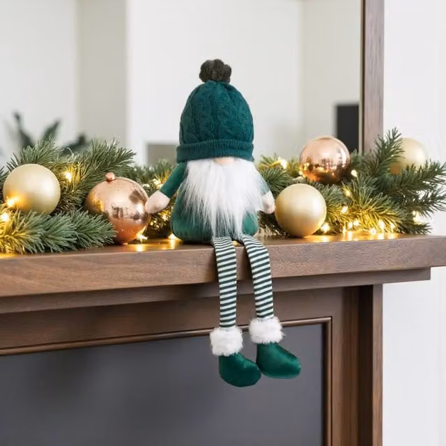 Garden Greatness Sitting Woolly Hat Green and White Christmas Gonk Tabletop Scandinavian Decoration