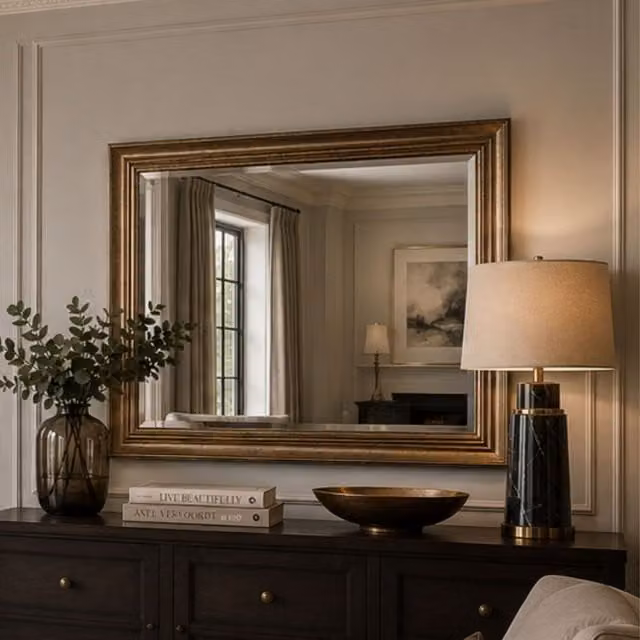 Yearn Classic Rectangular Hanging Wall Mirror in Gold or Silver, Width: 76 cm