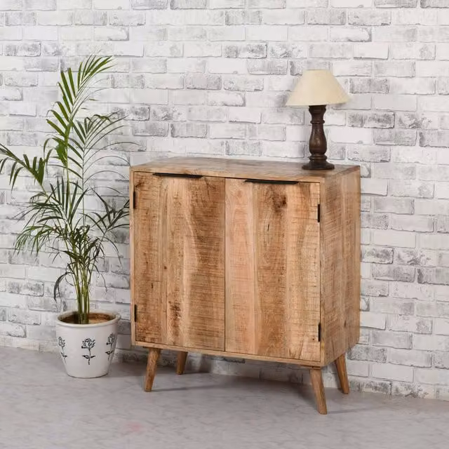 IH Design Rustic Lacquered Mango Wood Drinks Cabinet Sideboard in Brown