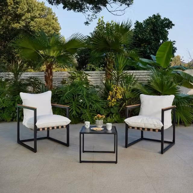 Alhambra Balcony Garden Furniture Set in Ivory with Upholstered Cushions and Powder Coated Steel Frame