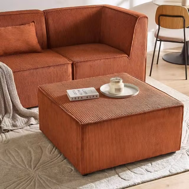 Wyld and Coco Golden Brown Corduroy Square Ottoman Multifunctional Footstool