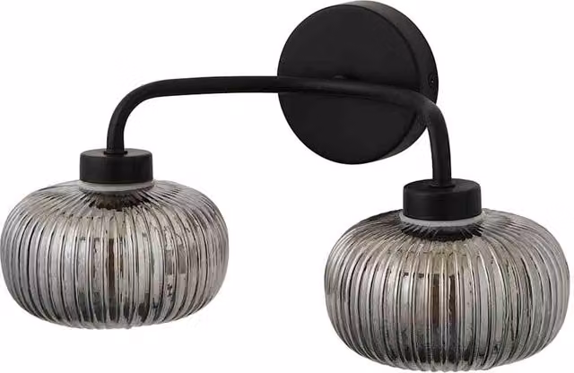 ValueLights Amaia 2 Way IP44 Bathroom Wall Light with Ribbed Glass Shades and Bulbs in Black