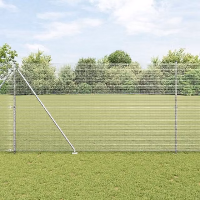Berkfield Home Welded Wire Fence with 13 Spike Posts, Galvanised Steel, Silver, W: 25 m, H: 1.5 m