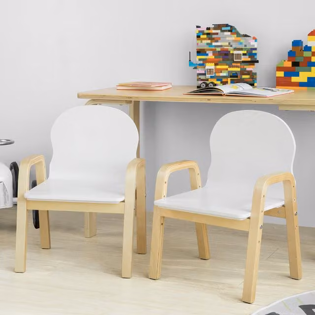 SoBuy Set of 2 Height Adjustable Wooden Childrens Chairs in White