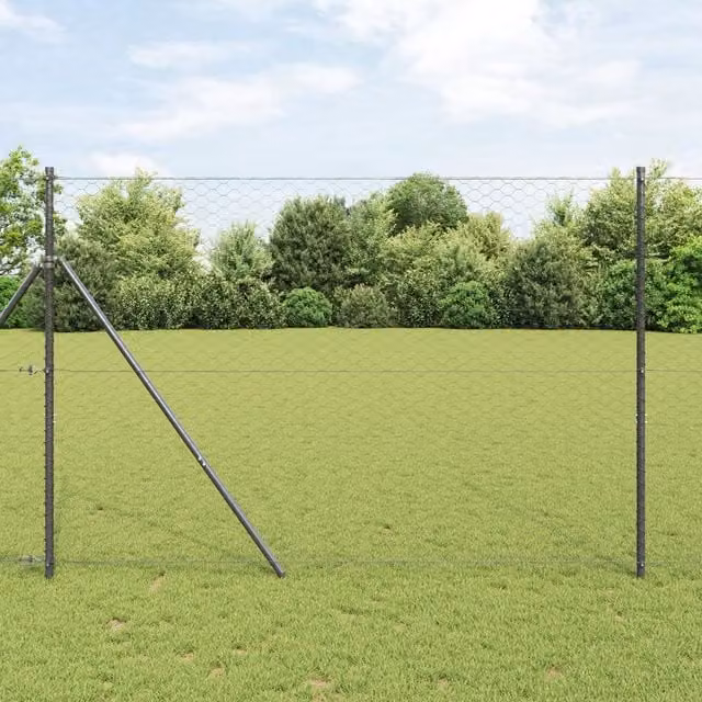 Berkfield Home Grey Powder-Coated Steel Hexagon Fence, H: 160 cm x W: 25 m