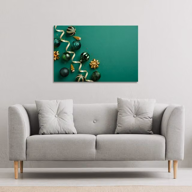 Benjamin Tate Design LTD Christmas Greetings Gallery Canvas in White and Green, W: 91 cm, H: 61 cm
