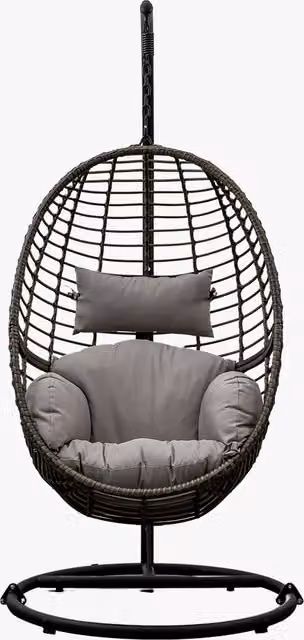 Perch & Parrow Hangout 1 Seater Egg Hanging Chair with Grey Fabric Cushions and Stand
