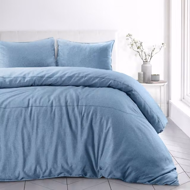 Sweet Dreams Blue Linen and Cotton Duvet Cover and Pillowcase Set, W: 140 cm, L: 200 cm