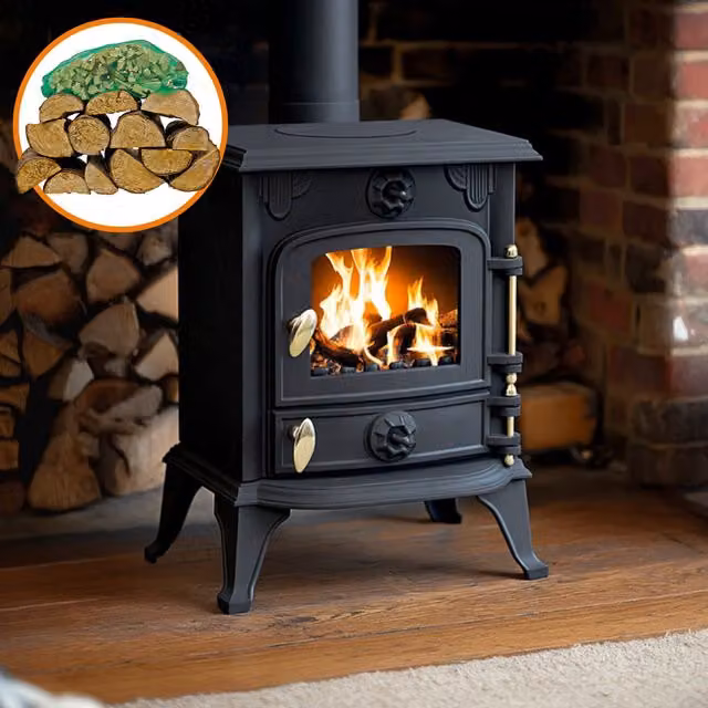 RoyalFire 5kW Cast Iron Multifuel Stove and Firewood Starter Kit in Black or Grey