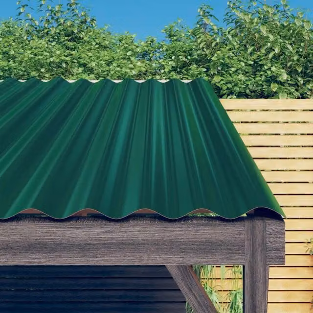 Berkfield Home 36-piece Green Powder-coated Corrugated Steel Roof Panels, W: 80 cm, H: 36 cm