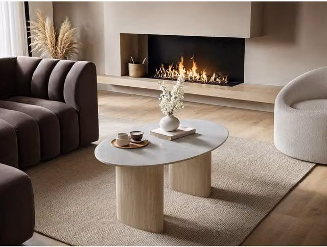 Solace+Co Elin Round Ceramic Coffee Table in Grey, Diameter: 60 cm, Height: 45.5 cm
