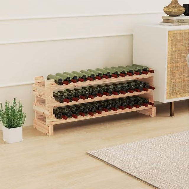HOMCOM Rustic Wooden Wine Rack Shelf in Brown, Width: 114 cm