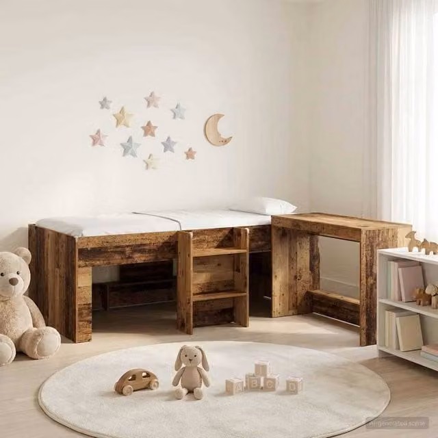 Berkfield Home Kids High Bed Frame with Desk and Stairs in Brown Old Wood Engineered Wood