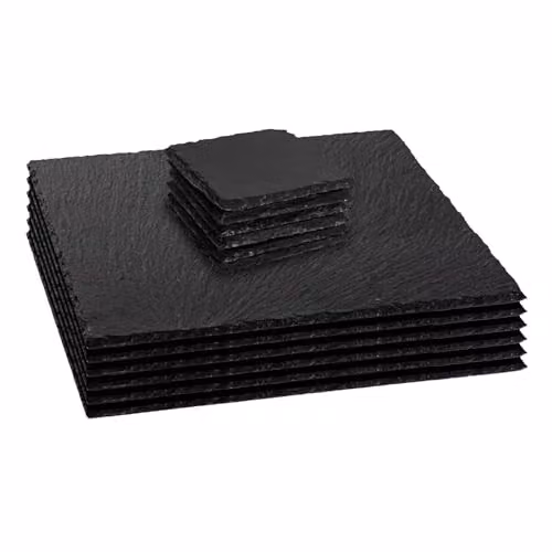Argon Tableware 12 Piece Square Slate Placemats and Coasters Set in Black, Grey and Multicolour
