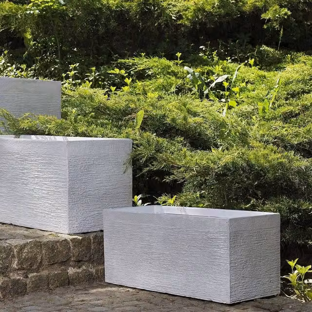 Wyld and Coco White Fibre Clay Rectangular Planter Tub W: 50 cm, D: 23 cm, H: 24 cm