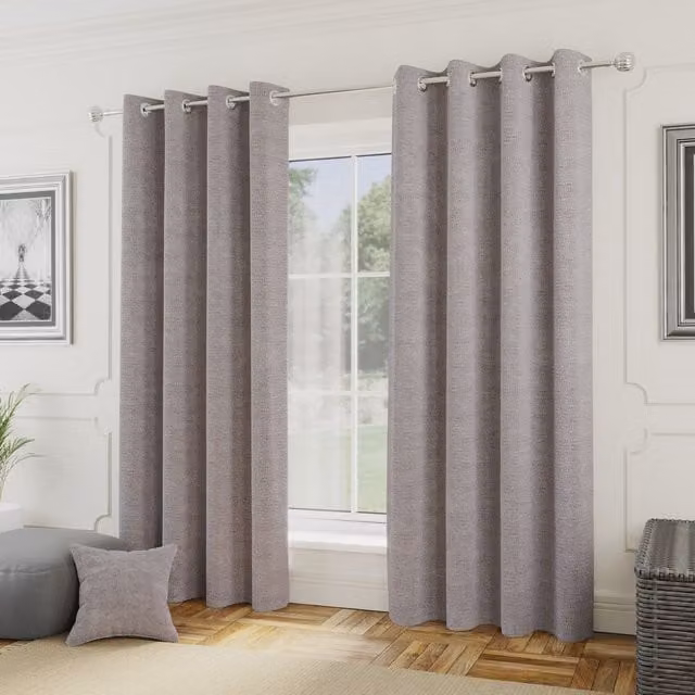 Enhanced Living Royale Silver Boucle Eyelet Thermal Darkening Curtains, Grey/Silver, Width: 229 cm, Height: 168 cm
