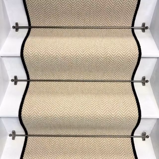 RainbowHome Herringbone Chalk Beige Wool Stair Runner, W: 50 cm, L: 700 cm