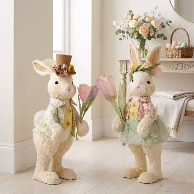 Garden Greatness Springtime Duo Decorative Bunny Figures in Cream and Beige, 1 Pack