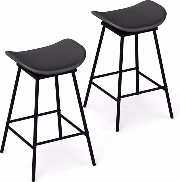 Costway Set of 2 Black Faux Leather Swivel Barstools with Metal Frames