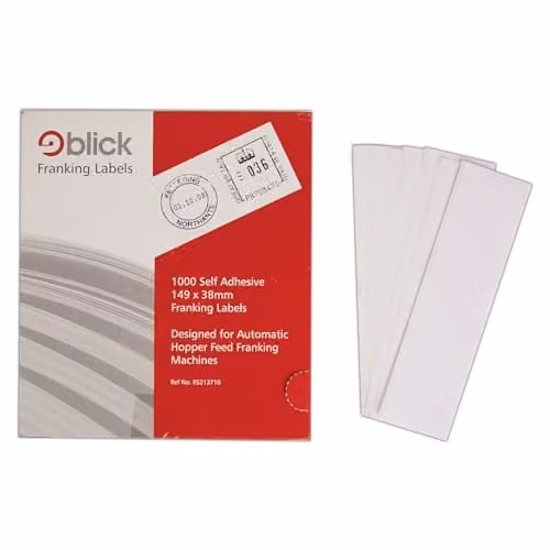 Blick Self Adhesive White Shipping Labels for Auto Feed Franking, 1000 Pack, W: 38 mm, L: 149 mm