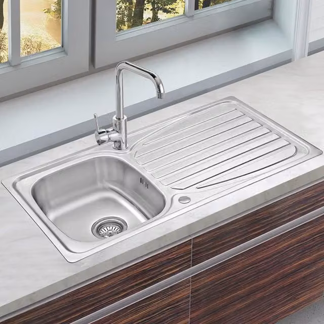 JASSFERRY Stainless Steel Single Bowl Inset Kitchen Sink with Reversible Drainer in Silver