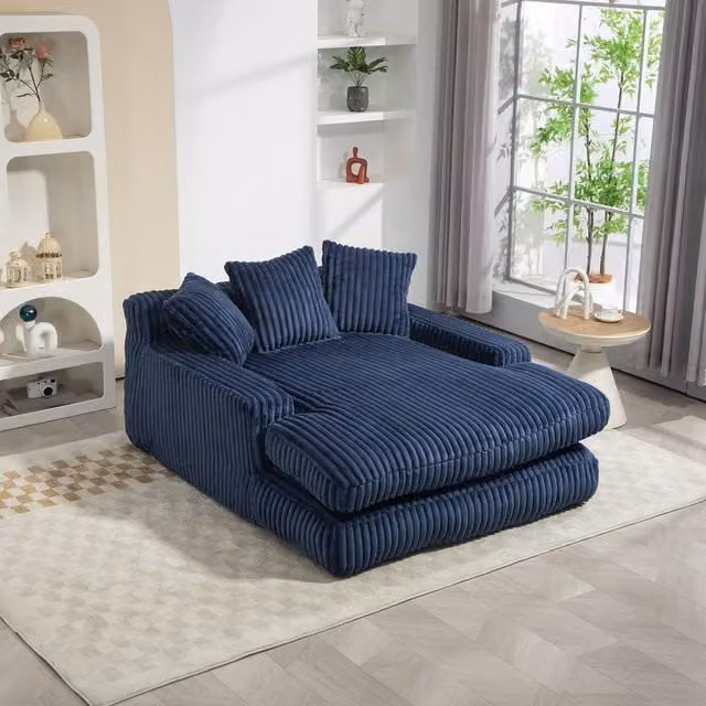 Direct Wicker Oversized L-Shape Upholstered Chaise Lounge Sofa with Scatter Cushions in Blue