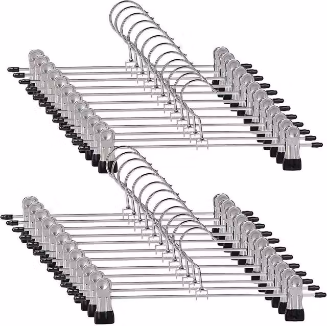 FLAVORA 40 Pack Non-Slip Metal Pants Hangers with Clips in Silver, W/D/H: 100 x 15 x 1 cm
