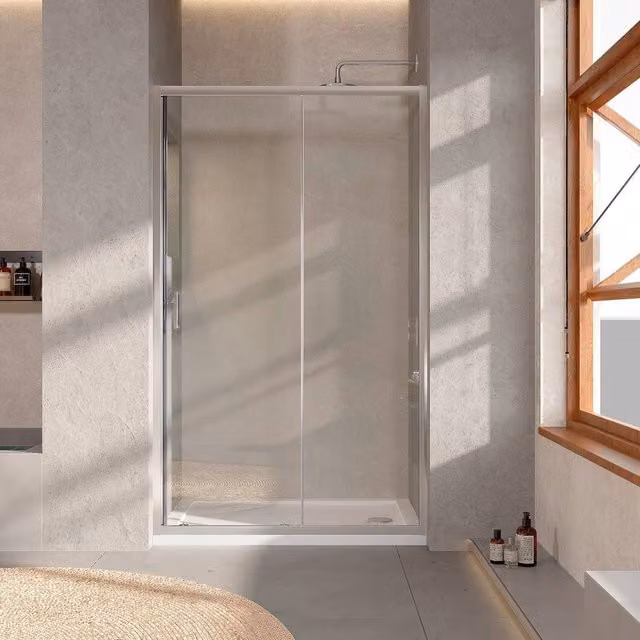 Bathroom Kingdom Shire 6mm Sliding Rectangular Glass Shower Door, Silver, W: 140 cm, H: 190 cm