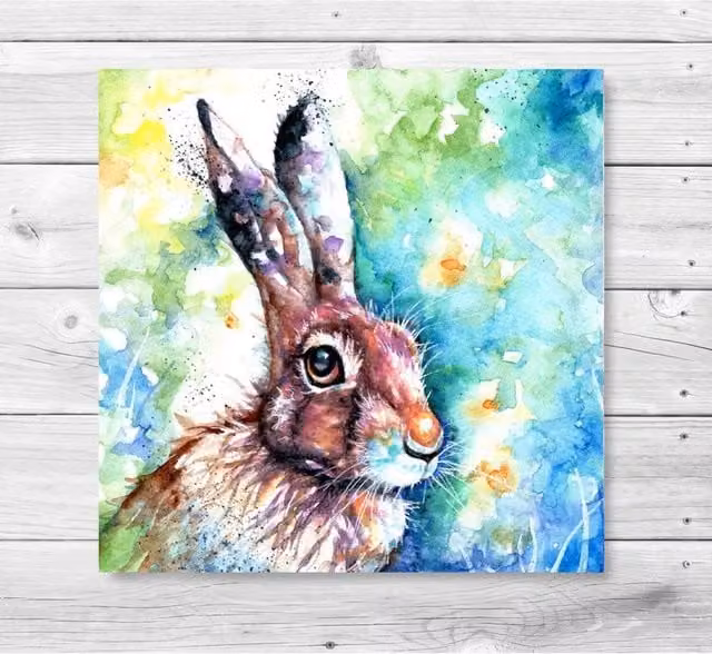 BebesArts Meadow Hare Canvas Wall Art, Multicolour, W: 50.8 cm, H: 50.8 cm