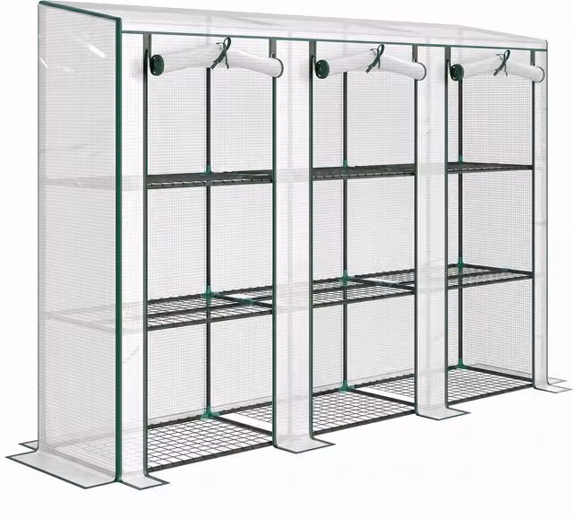 Outsunny White Nine-Shelf Lean-to Wall-Mounted Greenhouse W/D/H: 46 x 46 x 215 cm