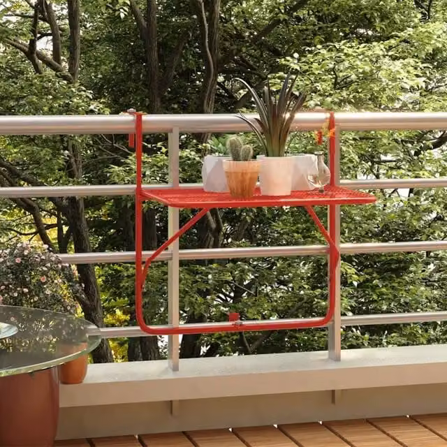 Berkfield Home Red Balcony Table with Folding Rectangular Top and Sled Base, W: 60 cm, D: 40 cm