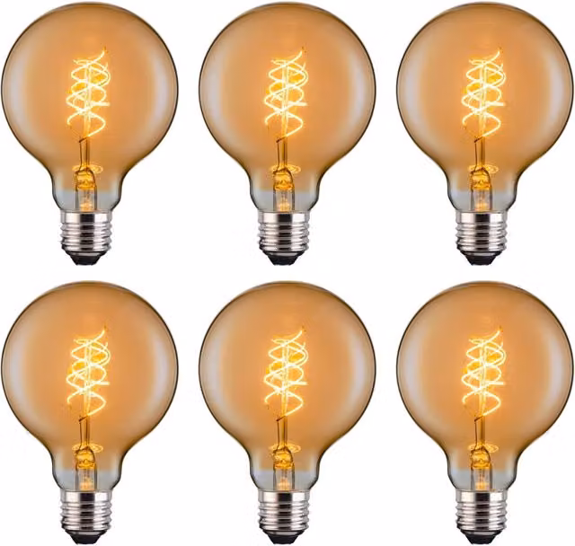 Ferretti G80 Amber Globe E27 LED Spiral Filament Dimmable Bulb Pack of 6 in Transparent Glass