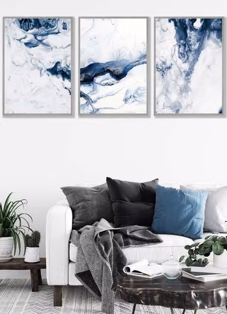 ARTZE Abstract Ocean Waves Framed Wall Art in Blue and Grey, W: 53 cm, H: 73 cm, D: 0.2 cm