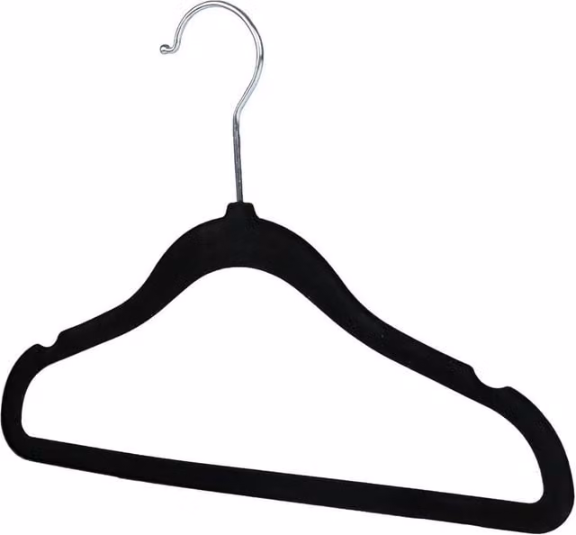 Pawnora Non-slip Velvet Flocked Coat Hangers in Black, W: 60 cm