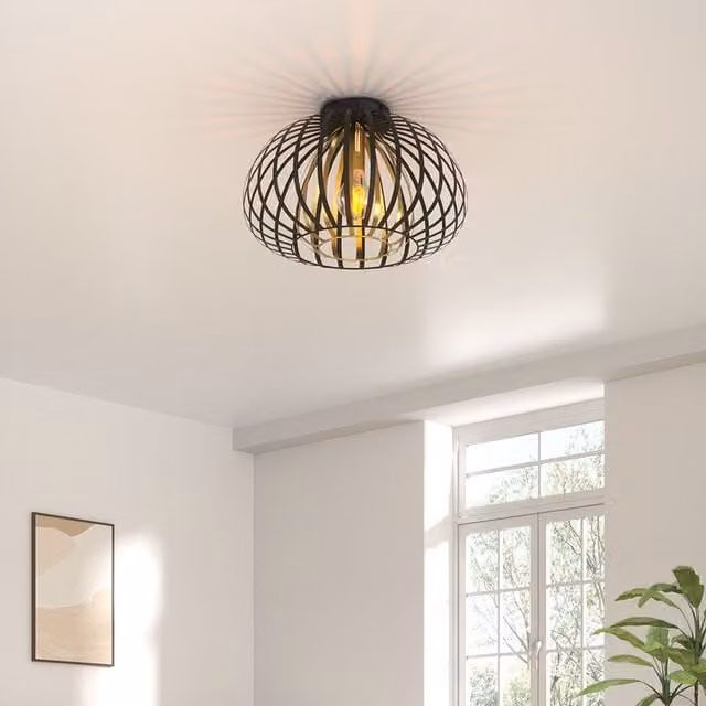 Living Star Metal Lantern Ceiling Light in Black and Gold/Brass with E27 Socket
