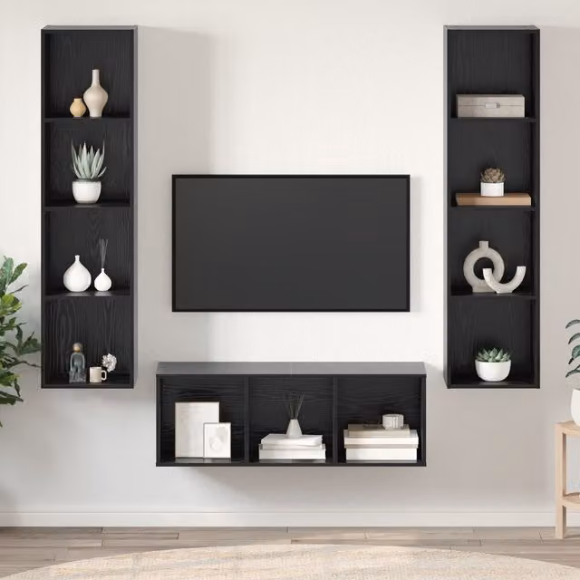 Berkfield Home 3-Piece Wall-Mounted TV Cabinet and Shelf Set in Black Oak