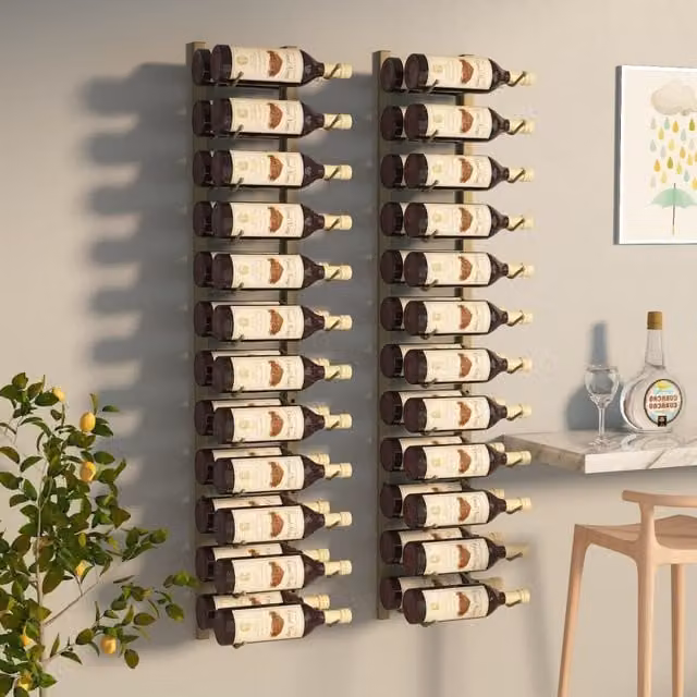 Berkfield Home Wall Mounted Gold Metal Wine Rack for 24 Bottles, Set of 2