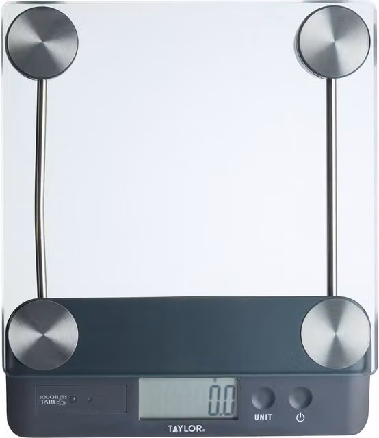 Taylor Touchless Tare Digital Dual Kitchen Scale with 14.4kg Capacity in Transparent Glass
