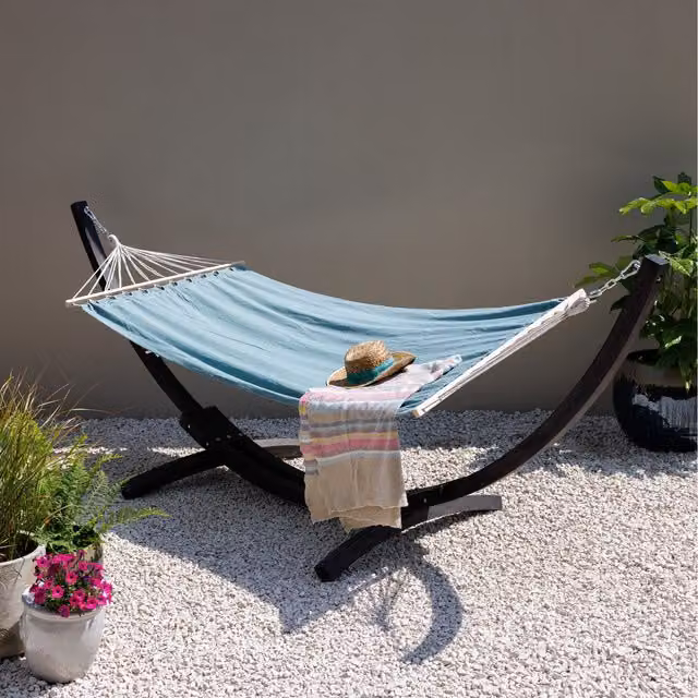 Primrose Anthracite and Grey Cotton Hammock with Treated Hardwood Stand and Spreader Bar