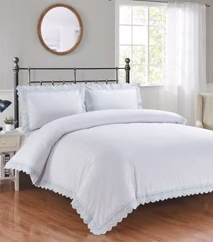 Rapport Home Elise Green Floral Embroidered Polyester Duvet Cover and Pillowcase Set in White, W/D/H: 140 x 200 cm