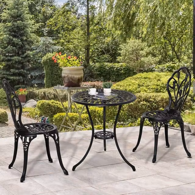 Outsunny Black Powder Coated Aluminium Outdoor Patio Bistro Set