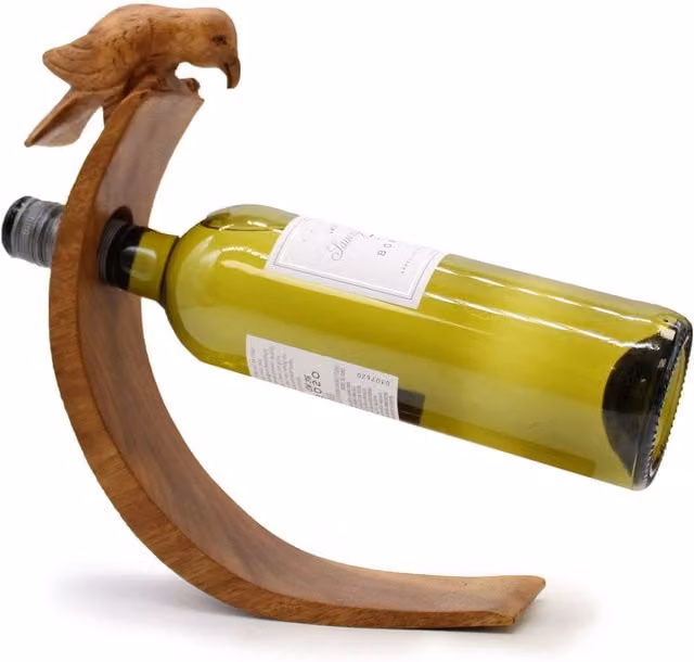 KDMK Artisan Suar Wood Bird Wine Holder Display in Brown