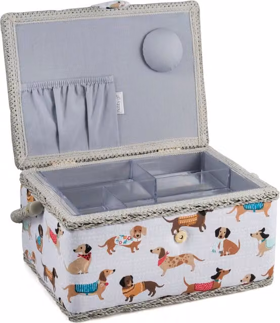 Hobbygift Sausage Dog Sewing Box with Lid, Multicolour