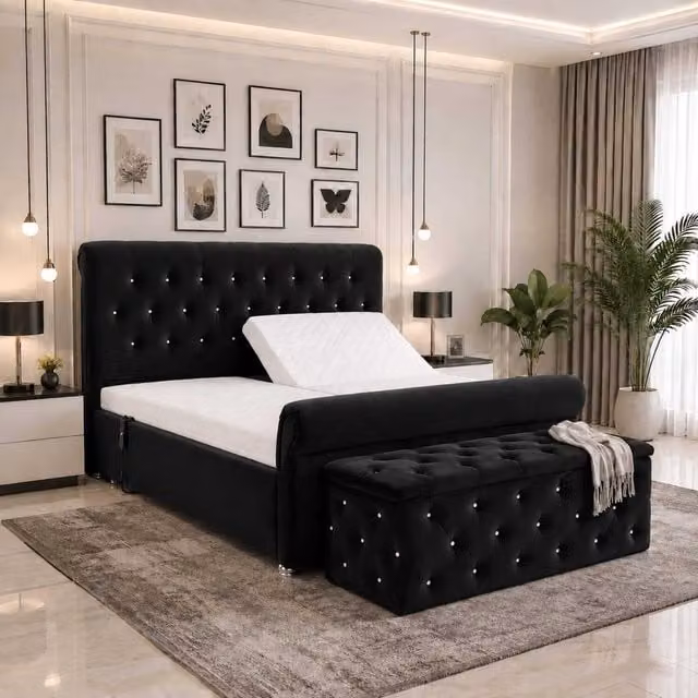 Harmony Adjustable Mobility Bed with Mattress and Headboard by K Mehmood Enterprise Ltd in Black and Silver
