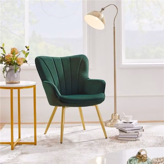 Yaheetech Mid-Century Green Velvet Upholstered Tub Accent Chair with Armrests
