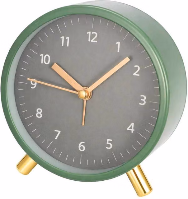Kelvenix Green Metal Analog Tabletop Desk Clock with Silent Quartz Movement and Illuminated Night Light