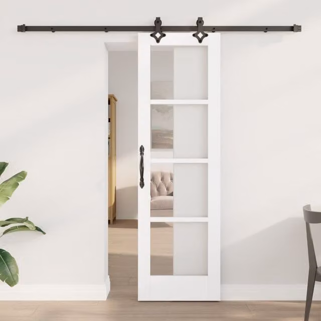 Berkfield Home Modern White Lacquered Solid Wood Sliding Door with Hardware Set W: 61 cm, H: 198.5 cm
