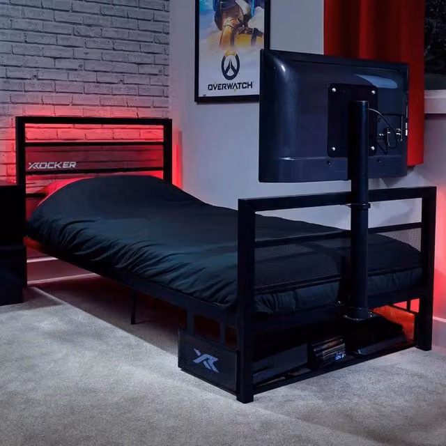X Rocker Basecamp RGB Gaming TV Bed with App Controlled LED Lighting in Black, Single (W: 90 cm, D: 200 cm)