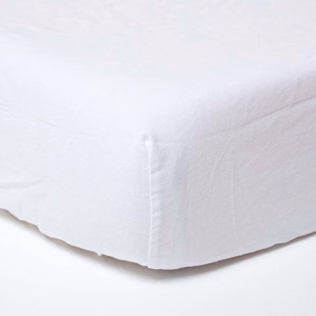 Homescapes White Linen and Combed Cotton Fitted Sheet, W/D/H: 90 x 200 cm