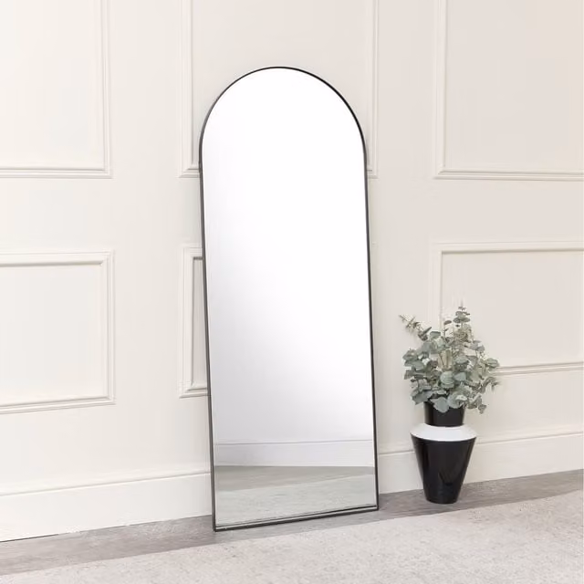 Melody Maison Large Arched Modern Freestanding Leaner Mirror in Black